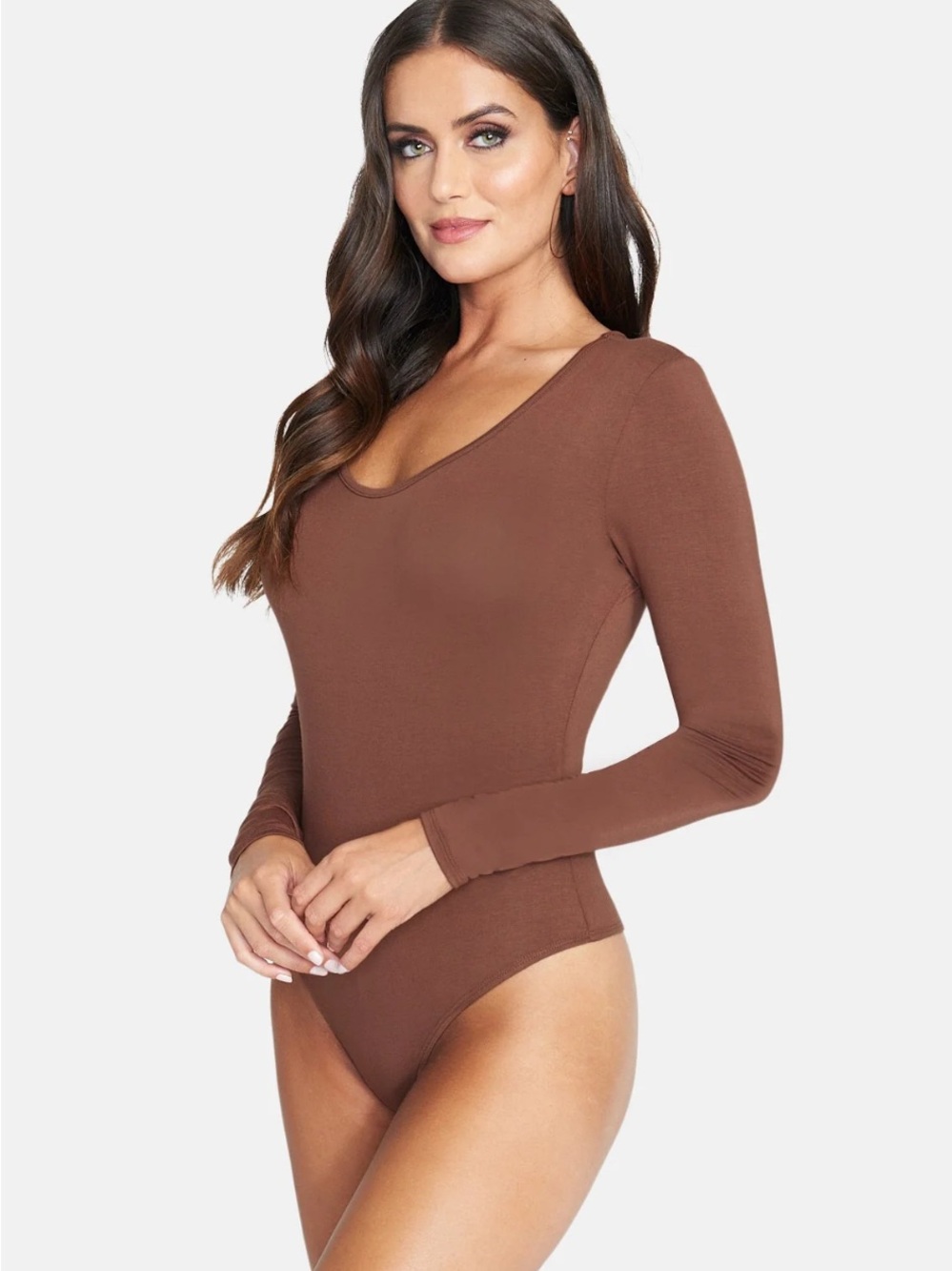 Banana Republic Long Sleeve Scoop Neck Bodysuit - Chocolate Brown